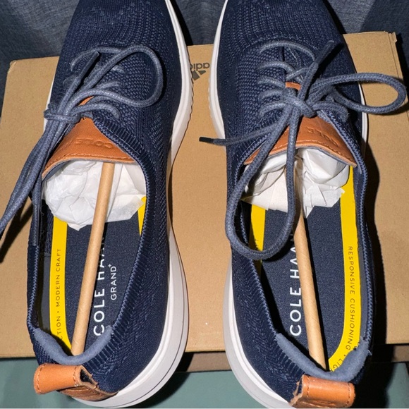 Cole Haan Grand Stretch Knit Wing Tip Oxford shoes navy blue C37369 Mens Sz 13M - Picture 6 of 9